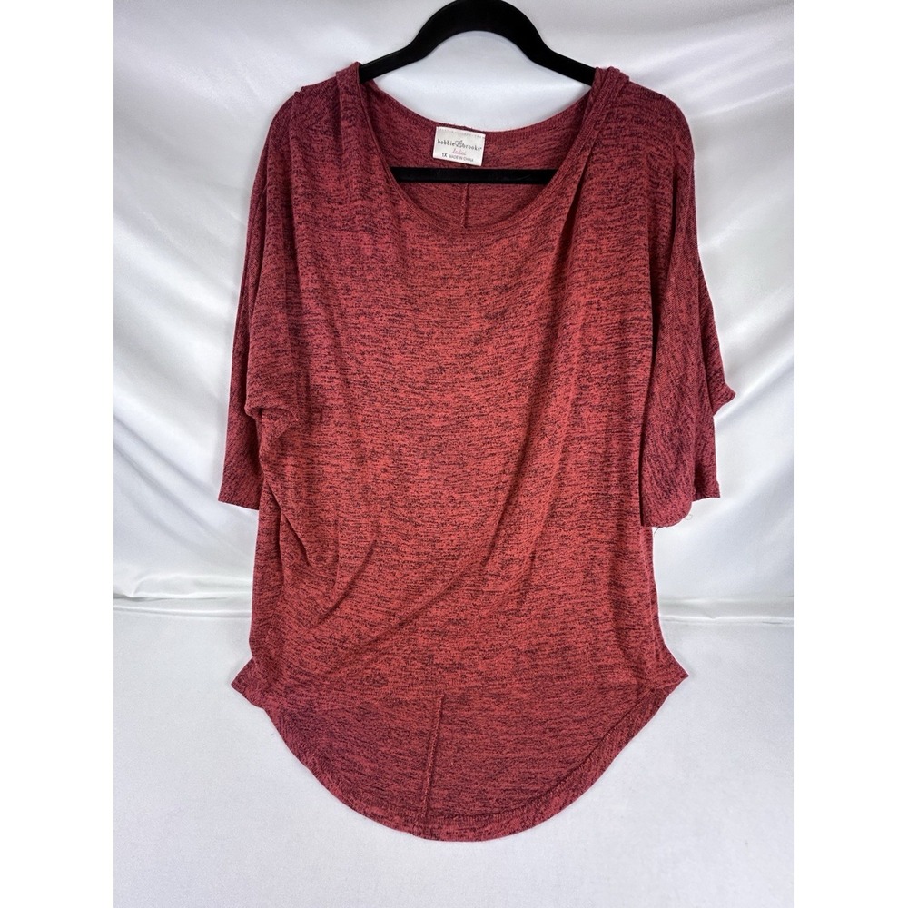 Bobbie Brooks Women's Top 3/4 Sleeve 1x Heather Red Pullover Cottage Core